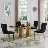 Maotifeys Black Marble Dining Table for 6 Modern Luxury Faux Marble Kitchen Table for 4-6,68" Large Dining Room Tables with Columnar-Shape Gold Stainless Steel Base