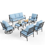 MIXPATIO 7-Piece Patio Conversation Set, Swivel Chairs, 2 Ottomans, Blue