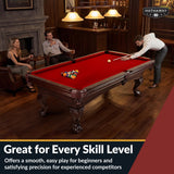 Hathaway Augusta 8 Foot Pool Table with Complete Accessories – Classic Full Size Billiard Table for Home Use – Classic Ball and Claw Legs, Inlaid Sights, K-66 Cushions – Mahogany Finish with Red Felt