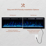 Modern Ember Vibrance 50 Inch Smart Linear Electric Fireplace Insert - Recessed or Wall-Mount, LED Multi-Flame Colors, Alexa/WiFi Enabled - Remote Included - Crystals