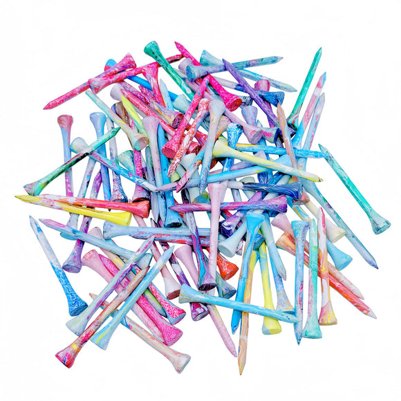 EWILLING Golf Tees Multiple Colors Mixed Size Package, 100pcs Professional Bamboo/Wood Golf Tees (Coloured Pattern)