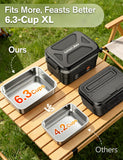 EAST OAK XL 6.3-Cup/1.5L Cordless Electric Lunch Box for adults, Heated Lunch Box Food Heater 220°F Stainless Steel Container for Work Outdoor, Black