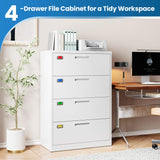 PEUKC 4 Drawer File Cabinet, Lateral Filing Cabinets for Home Office, Office Storage Drawers with Lock, Hanging Files Legal/Letter A4 Size (Assemble Required,White)