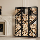 HongTaok Firewood Rack Indoor 47 Inch Tall, 4-Tier Heavy-Duty Firewood Holder for Fireplace with Minimalist Style, Decorative Log Rack, Flexible Storage, Space-Saving, Easy Assembly, Black