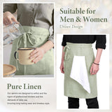 Pure Linen Bistro Half Apron - 25 x 35 Inch Unisex Waist Aprons with Large Pocket Ideal for Kitchen Crafts and More (Sage)