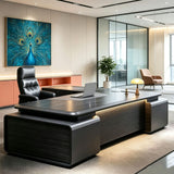 L Shaped Executive Desk with 50mm Thick Top and Storage Cabinet