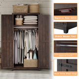 AMERLIFE Farmhouse Armoire Wardrobe Closet with 2 Barn Doors, 71'' Storage Cabinet with Hanging Rod & Shelf, Versatile Clothing Storage for Bedroom, Espresso