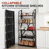 WOTMO 5 Tier Folding Bookshelf, No Assembly Foldable Storage Shelves, Black