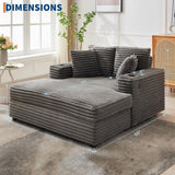 GarveeHome 60-inch Oversized Chaise Lounge Chair Indoor, Comfy Corduroy Lounge Sofa with Charging Station, Cup Holders & Throw Pillows, Cozy Sleeper Couch for Living Room Apartments, Grey
