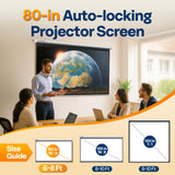 VIVOHOME 80 Inch 16:9 Pull Down Projector Screen, HD 4K Retractable Movie Screen for Indoor Home Theater and Office, Manual Projection Screen with Auto Locking (70Wx40H Inch Display Area)