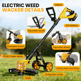 Electric String Trimmer, 14-Inch 2x3.0Ah 21V Battery Powered Weed Eater, Electric Lawn Mower Weed Wacker with Wheels, Brush Cutter Grass Trimmer for Garden Yard