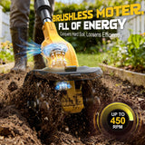 20V Cordless Garden Tiller Cultivator Compatible with Dewalt 20V Battery (Tool Only), Ecarke 450RPM Electric Brushless Rototiller with 48 Steel Tines, 9" Tilling Width 6.3" Depth, Compact Foldable