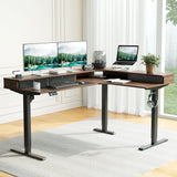 L Shaped Standing Desk with Drawers 63 x 48 Inch Adjustable Height, Electric Corner Desk with Storage
