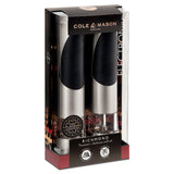 Cole & Mason Richmond Electric Salt and Pepper Mills, Adjustable Grind Mechanism, Chrome/Acrylic, 215 mm, Gift Set, Includes 2 x Electric Grinders
