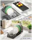 Kitsure Dish Drying Rack - Expandable Dish Rack for Kitchen Counter, Over Sink Or in Sink, Space-Saving Plates Dryer with Cutlery Holder & Drip Tray, 14.0"-20.9" L x 6.3" W x 8.0" H, Black