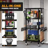 Ghosthorn Fishing Rod Holders for Garage Fishing Pole Rack Hold up to 10 Rods Fishing Pole Holders Wooden Organizer Fishing Rod Rack car Fishing Gear Storage Equipment (Black, 4 Tier)