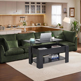 Haiput Wam Lift-Top Coffee Table with Storage Shelf & Secret Compartment | Classic Black Solid Wood Adjustable Height Table for Living Room, Compact Dining Area, Studio（39.4in Black）