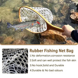 SEASPRO Fly Fishing Landing Net Trout Soft 23.62in Rubber Catch and Release Fish Net with Wooden Handle Frame Magnetic Fly Fish Net