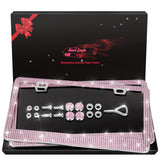 [2 Pack] Luxury Bling Pink License Plate Frames - Hand-Set 1200+ Crystal Rhinestones - Rust-Proof Stainless Steel Car Accessories for Women - Universal Fit Front and Rear Set