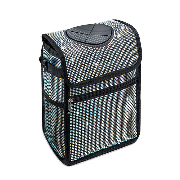 Ovege Car Trash Can with Lid and Storage Pockets Car Interior Waterproof Automotive Garbage Cans Car Cooler Bling Cute Car Accessories for Men Women Teens(Medium,2 gallons) Ovege