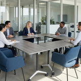 Rolling Modular Conference Room Table,Wooden Training Meeting Desk for Office School Classroom University Library