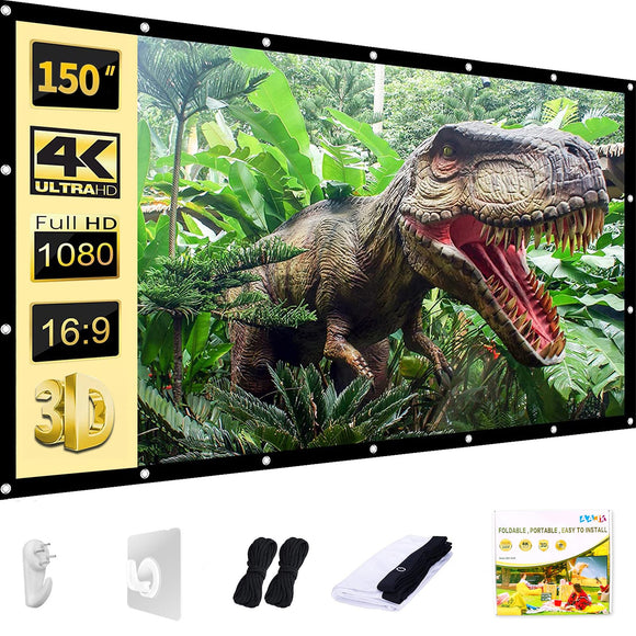 Outdoor Projection Screen 150 inch, Washable Projector Screen 16:9 Foldable Anti-Crease Portable Projector Movies Screen AAJK