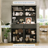 GarveeLife Tall Kitchen Pantry Cabinet with Charging Station and Microwave Stand, Storage Hutch with Drawers for Dining Room, Living Room, Black