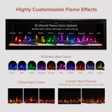 Modern Ember Highmark 60 Inch Smart Linear Electric Fireplace - Premium Flame with 10 Colors, Sleek Hidden Vent Design, Install Recessed in-Wall or Wall-Mount, WiFi Enabled.