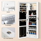 JOYUSAEN Mirror Jewelry Organizer, Wall/Door Mounted Jewelry Armoire with Full-Length Mirror,Hanging Jewelry Cabinet with LED Interior Lights, White