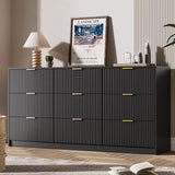 MAISONARIA Black 9 Drawer Dresser for Bedroom, 63" Wide Modern Fluted Dresser with Gold Metal Handles, Chest of Drawers for Bedroom, Living Room, Entryway, Hallway