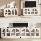 Hotmeily 30.7" Tall Arched Glass Entertainment Center,White Oak