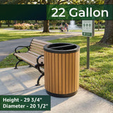 22 Gallon Round Outdoor Trash and Recycling Bin - Stainless Steel and Wood Composite
