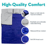 Double Sleeping Bags for Adults – Waterproof Queen-Size 2 Person Sleeping Bag with Pillows for Camping, Backpacking, Hiking, or Truck Use – Warm, Lightweight, and Convertible into Two Singles – Blue