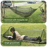 Camping Hammock Tent with Mosquito Net & Sunshade, 3-in-1 Lightweight Double Hammock for 2 Person, Portable Bivvy Ground Tent with Tree Straps for Backpacking, Hiking, Outdoor Travel (NOCANOPY)