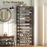 YATINEY 12 Tier Shoe Rack, Large Capacity Shoe Storage Organizer Holds 48 Pairs, Sturdy and Stable, for Entryway, Hallway, Closet, Dorm Room, Rustic Brown SS12BR