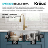 KRAUS Premier 32-inch Undermount 50/50 Double Bowl Low Divider 18-Gauge Stainless Steel Kitchen Sink with Strainers (x2), KBU32