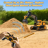 DOUBLE E Remote Control Excavator Toy, RC Excavators Sandbox Digger Hydraulic Construction Toys - Realistic Construction Vehicle with 6 Functions, Xmas Gift for Kids 3-14 Years