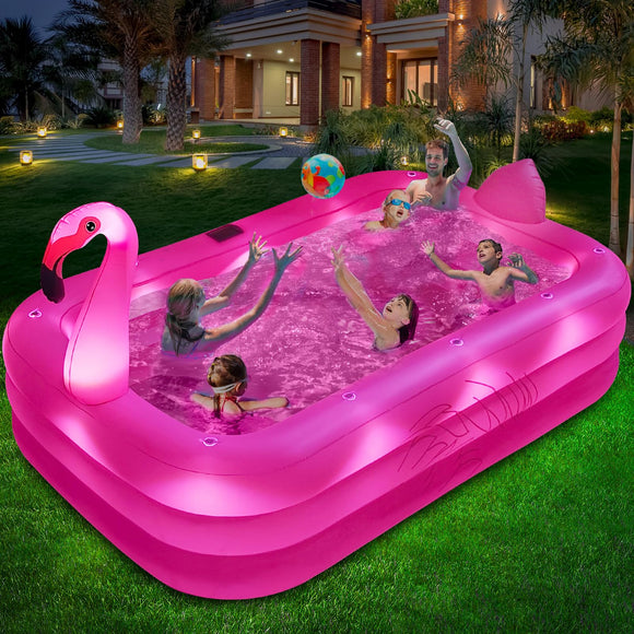 Inflatable Pool with Lights, 2024 Solar Flamingo Swimming Pool for Kids,Adults Inflatable Blow up Pool StarOcean