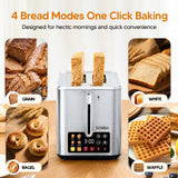 Trisiko® Touch Screen Toaster 2 Slice, Stainless Steel Smart Toaster with Digital Timer, 1.38" Extra-Wide Slots for Bread& Bagel,with Reheat, Defrost