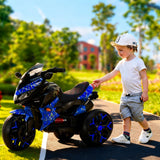 12V Electric Kids Motorcycle for 3-8 Year Old Boys Girls, 3-Wheel Ride-On Toy Motorbike with Lighting Wheels, Music Player (Connect with Phone) and Hand Drive (Blue-2)