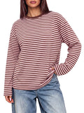 Womens Long Sleeve Tops Oversized Striped T Shirts Y2K Fall Clothes 2XL