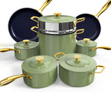 Nuwave Lux LE 13Pc Ceramic Cookware Set with Elegant Gold Handle, PFAS Free