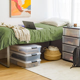 40 Qt Plastic Under Bed Storage Nestable Organizer Bin Container with Secure Lids and Durable Buckles, 3-Pack | Black/Clear IRIS