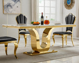 Maotifeys White Marble Dining Table for 6 Modern Luxury Faux Marble Kitchen Table for 6, 68" Large Dining Room Tables with U-Shape Gold Stainless Steel Base