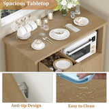 GarveeHome Kitchen Microwave Cabinet with Storage and Drawers, Modern Small Buffet Cabinet with Glass Doors and Adjustable Shelf, Wooden Sideboard with Wide Top for Dining Room, Living Room, Natural