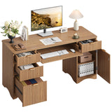 Bestier 63 Inch Fluted Executive Desk with Drawers, Wood Computer Desk with Ample File Drawer