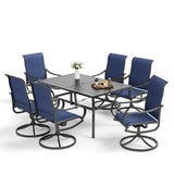 MFSTUDIO 7-Piece Patio Dining Set, 60" Metal Table & Blue Swivel Chairs