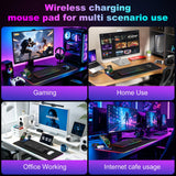 Wireless Charging RGB Gaming Mouse Pad with Foldable Phone Holder, Black