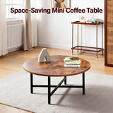 FAMIDGE Round Coffee Table, 23.6" Small Coffee Tables for Living Room, Circle Coffee Table with Metal Frame, Floor Table Desk for Sitting on The Floor, Home, Office, Rustic Brown
