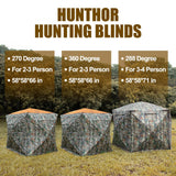 Hunting Blind for 3-4 People, 288 Degree See Through Hunting Ground Blind with Silent Zipper Pop Up Ground Blinds Portable Resilient Hunting Tent for Deer Hunting Hunthor